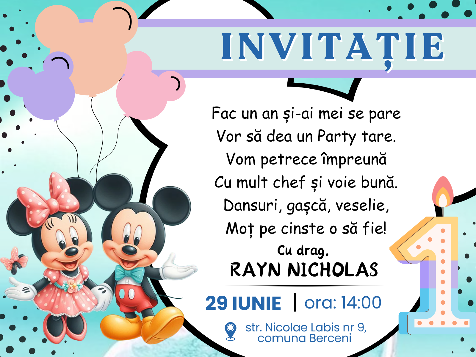 Invitatie Mickey si Minnie Mouse